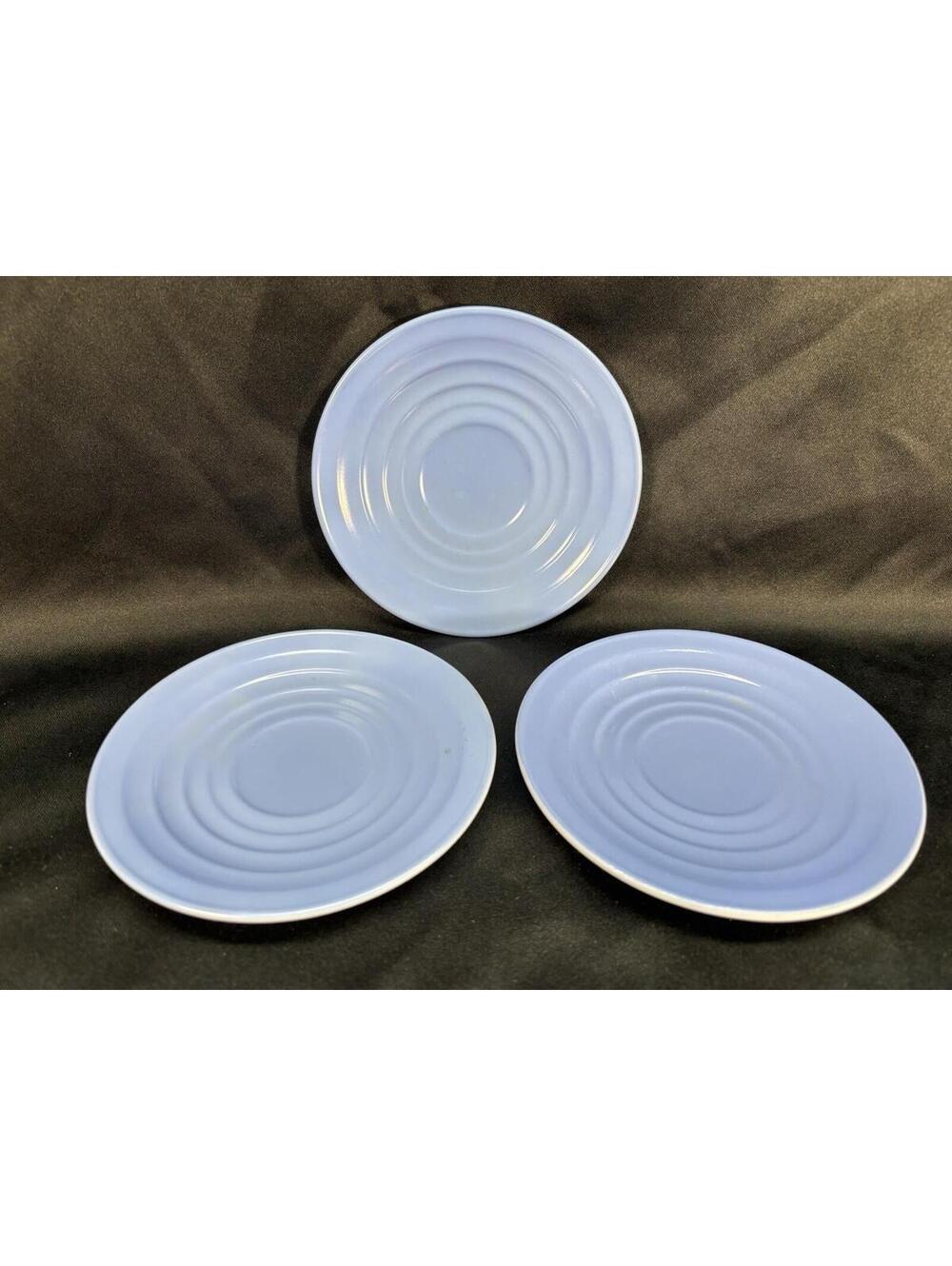 156 - Set Of 3 Vintage Hazel Atlas Moderntone Platonite Pastel Blue Saucers